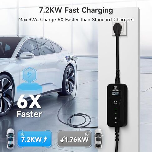 2024 شاحن EV المستوى 2 [32A 7.2kW 110V-240V]، شاحن EV محمول المستوى 2 مع محول NEMA 14-50P&5-15، 32A/16A/13A/10A/8A قابل للتعديل وتأخير الشحن 1-15H محطات شحن المركبات الكهربائية in Saudi Arabia