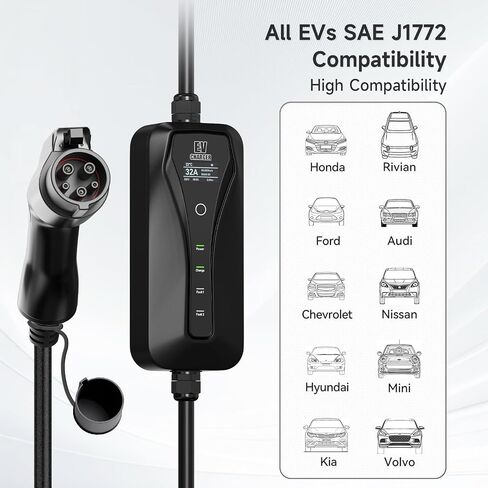 2024 شاحن EV المستوى 2 [32A 7.2kW 110V-240V]، شاحن EV محمول المستوى 2 مع محول NEMA 14-50P&5-15، 32A/16A/13A/10A/8A قابل للتعديل وتأخير الشحن 1-15H محطات شحن المركبات الكهربائية in Saudi Arabia