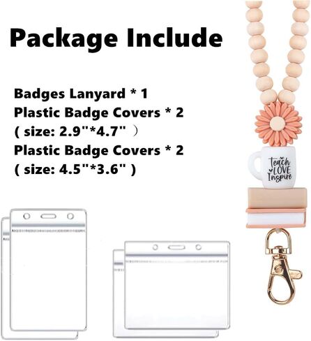 Idefair Badges Lanyard with ID Holder, Cute Wood Beaded Lanyard for Keys, Teacher Lanyard Fashion Keychain Lanyard for Women in Saudi Arabia