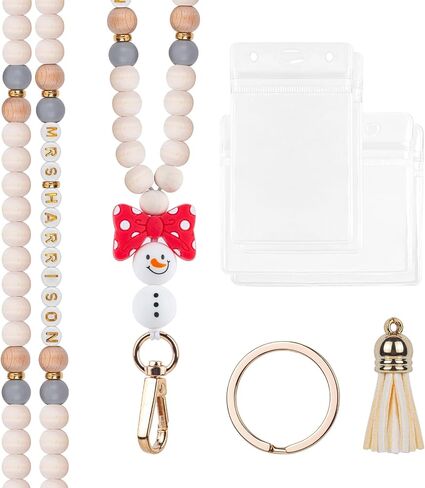 Idefair Badges Lanyard with ID Holder, Cute Wood Beaded Lanyard for Keys, Teacher Lanyard Fashion Keychain Lanyard for Women in Saudi Arabia