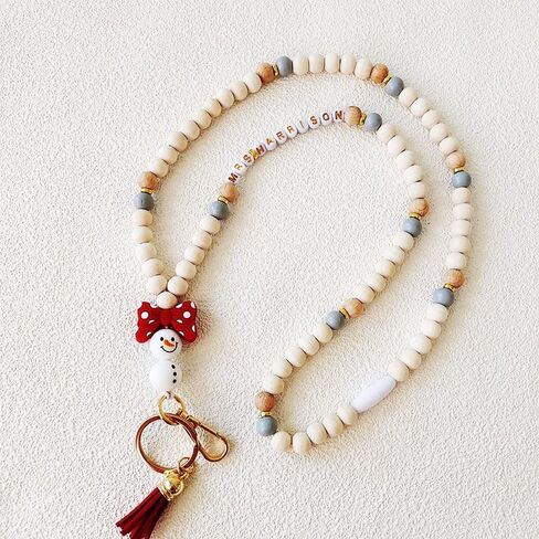 Idefair Badges Lanyard with ID Holder, Cute Wood Beaded Lanyard for Keys, Teacher Lanyard Fashion Keychain Lanyard for Women in Saudi Arabia