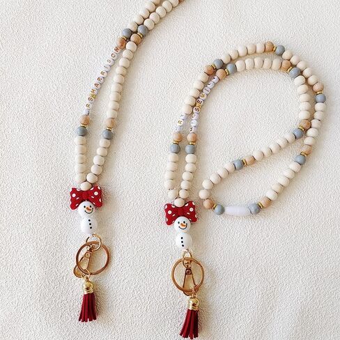 Idefair Badges Lanyard with ID Holder, Cute Wood Beaded Lanyard for Keys, Teacher Lanyard Fashion Keychain Lanyard for Women in Saudi Arabia