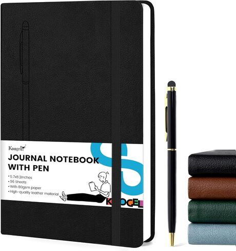 دفتر ملاحظات Koogel Black Journal مع قلم، 5.7 بوصة × 8.2 بوصة غطاء جلدي مغناطيسي مفكرة جامعية للسفر 96 ورقة/192 صفحة in Saudi Arabia