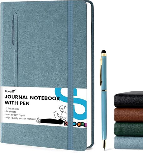 دفتر ملاحظات Koogel Black Journal مع قلم، 5.7 بوصة × 8.2 بوصة غطاء جلدي مغناطيسي مفكرة جامعية للسفر 96 ورقة/192 صفحة in Saudi Arabia