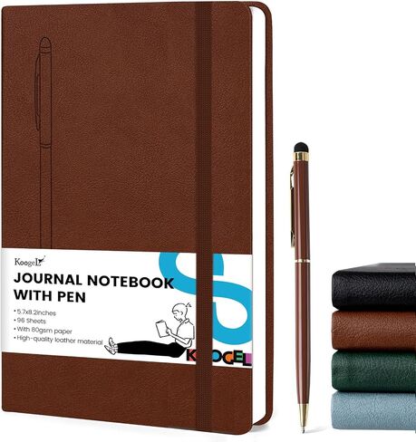 دفتر ملاحظات Koogel Black Journal مع قلم، 5.7 بوصة × 8.2 بوصة غطاء جلدي مغناطيسي مفكرة جامعية للسفر 96 ورقة/192 صفحة in Saudi Arabia
