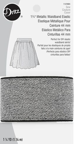 Dritz 1-3/4"، 1-1/4 ياردة، حزام خصر مطاطي أبيض معدني، أسود/فضي in Saudi Arabia