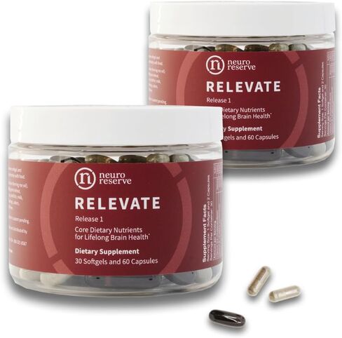 NeuroReserve RELEVATE - مكمل صحة الدماغ - دعم الذاكرة، شيخوخة الدماغ الصحية، التركيز، الطاقة الطبيعية، المزاج - من أجل فائدة شاملة وطويلة الأمد - مضادات الأكسدة، أوميغا 3 DHA EPA، فيتامين B12 in Saudi Arabia