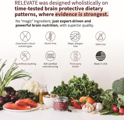 NeuroReserve RELEVATE - مكمل صحة الدماغ - دعم الذاكرة، شيخوخة الدماغ الصحية، التركيز، الطاقة الطبيعية، المزاج - من أجل فائدة شاملة وطويلة الأمد - مضادات الأكسدة، أوميغا 3 DHA EPA، فيتامين B12 in Saudi Arabia
