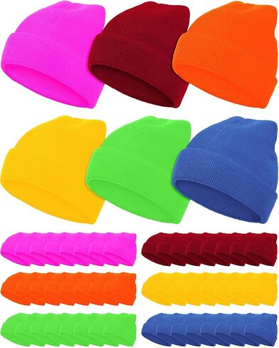 Jecery 48 Pcs Kids Beanie Hat Bulk Knitted Cold Weather Beanie Multicolored Cap Girls Boys' Hats for Homeless Kids Gift for Christmas, 6-10 Years in Saudi Arabia