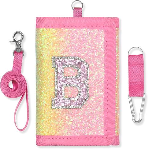 Girls Wallet for Kids, Little Girl Glitter Trifold Wallet with Hook&Loop, Kids Initial Wallets Purse with Coin Pocket, Teen Girl Wallet for Ages 3-14 Christmas Birthday Gifts (Rainbow, B) in Kuwait