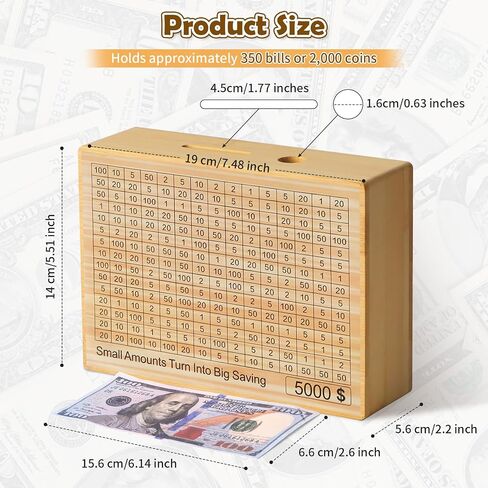 Wooden Money Saving Box - One Piece Cash Vault Savings Challenge Box with 10 Saving Targets: $10000, $5000, $3000, $2000, $1000, $500 - Reusable Money Box for Adults Kids in Saudi Arabia