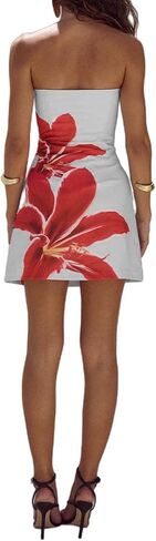 Women's Floral Tube Dress Strapless Midi Dress Flower Print Mini Dress for Women Flower Cami Dress Low Cut Bodycorn Dress in Saudi Arabia