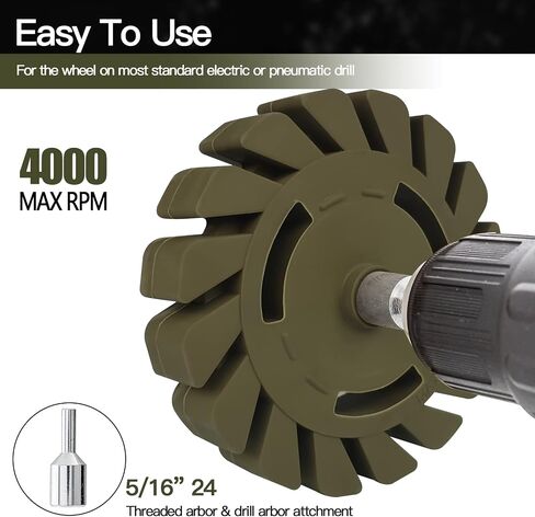 عجلة ممحاة مطاطية من TUCANA Green Gear Design، أداة إزالة الملصقات واللاصق، إزالة الخطوط المقلمة والخطوط والملصقات والشريط والرسومات على السيارة والمركبات الترفيهية والقوارب والشاحنات بقطر 10.16 سم مع محول مثقاب in Saudi Arabia