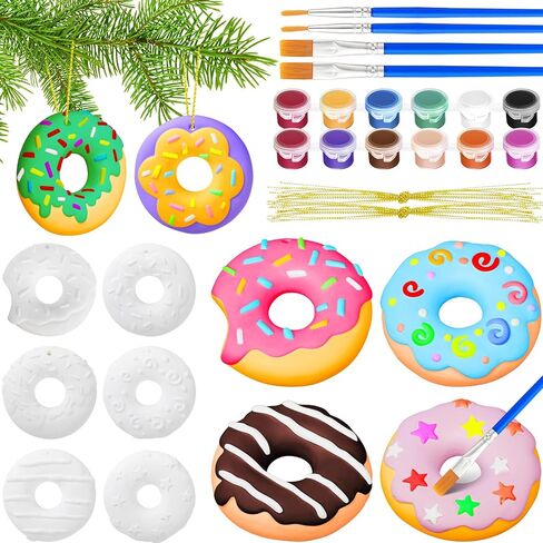 Suzile 40 Pcs DIY Painting Gifts Arts and Crafts Painting Kit Includes Paint Own Plaster Stones with Paints Brushes, Plaster Drawing Kits for Holiday DIY Activities Gifts(Donut) in Saudi Arabia