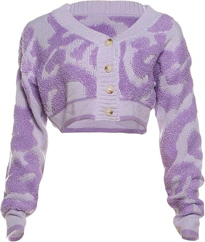 Perbai Womens V Neck Button Down Long Sleeve Colorblock Y2K Cropped Cardigan Sweater Jacket in Kuwait