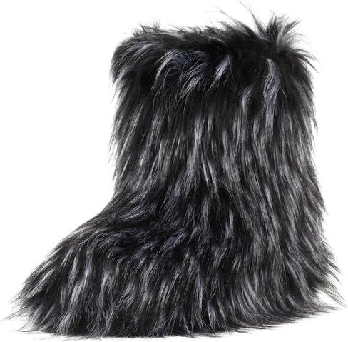Women's Faux Fur Boots Furry Fuzzy Snow Boots Fluffy Winter Boots Warm Comfortable Mid-Calf Boots in Saudi Arabia