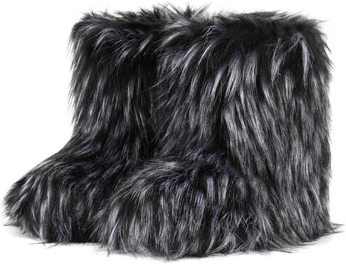 Women's Faux Fur Boots Furry Fuzzy Snow Boots Fluffy Winter Boots Warm Comfortable Mid-Calf Boots in Saudi Arabia
