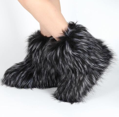 Women's Faux Fur Boots Furry Fuzzy Snow Boots Fluffy Winter Boots Warm Comfortable Mid-Calf Boots in Saudi Arabia