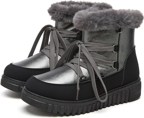 HYPOCRUTE أحذية الشتاء للنساء الفراء اصطف أحذية الثلوج للنساء الدافئة مريحة في الهواء الطلق حذاء من الجلد المشي لمسافات طويلة العمل الجوارب in Kuwait