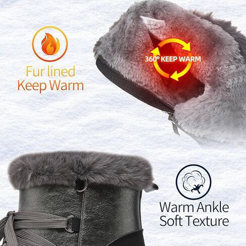 HYPOCRUTE أحذية الشتاء للنساء الفراء اصطف أحذية الثلوج للنساء الدافئة مريحة في الهواء الطلق حذاء من الجلد المشي لمسافات طويلة العمل الجوارب in Kuwait