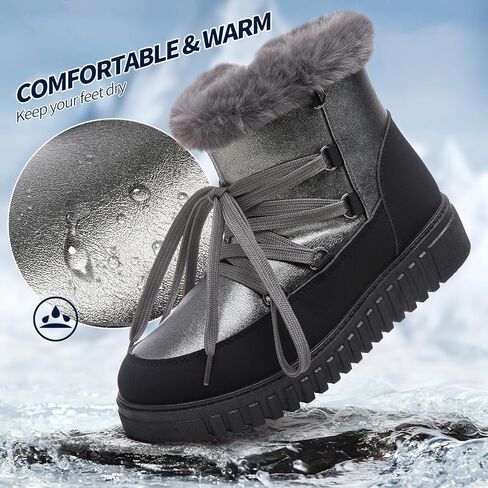 HYPOCRUTE أحذية الشتاء للنساء الفراء اصطف أحذية الثلوج للنساء الدافئة مريحة في الهواء الطلق حذاء من الجلد المشي لمسافات طويلة العمل الجوارب in Kuwait
