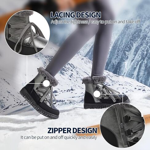 HYPOCRUTE أحذية الشتاء للنساء الفراء اصطف أحذية الثلوج للنساء الدافئة مريحة في الهواء الطلق حذاء من الجلد المشي لمسافات طويلة العمل الجوارب in Kuwait