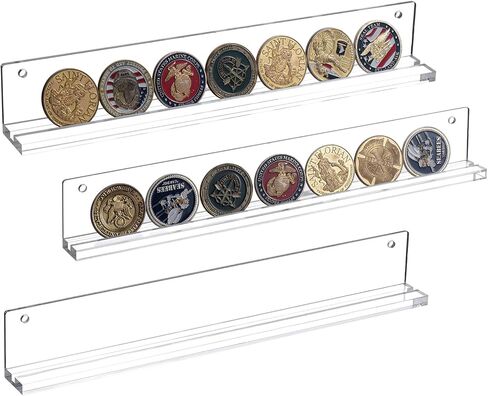 MyGift Wall Mounted Premium Black Acrylic Challenge Coin Holder, Casino Chip Collectors Display Rack, Single Row Military Coins Collection Shelf, Set of 3 in Saudi Arabia