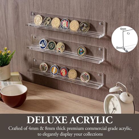 MyGift Wall Mounted Premium Black Acrylic Challenge Coin Holder, Casino Chip Collectors Display Rack, Single Row Military Coins Collection Shelf, Set of 3 in Saudi Arabia