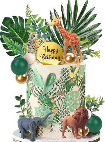 27 PCS Jungle Animal Cake Toppers, Safari Animals Figure Toys Picks Jungle Wild One Animals Cake Decorations for Baby Shower Safari Party Holiday Party (Green) in Saudi Arabia