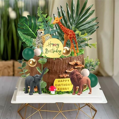 27 PCS Jungle Animal Cake Toppers, Safari Animals Figure Toys Picks Jungle Wild One Animals Cake Decorations for Baby Shower Safari Party Holiday Party (Green) in Saudi Arabia