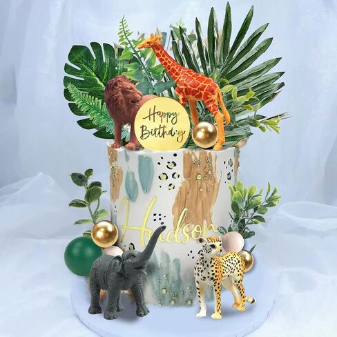 27 PCS Jungle Animal Cake Toppers, Safari Animals Figure Toys Picks Jungle Wild One Animals Cake Decorations for Baby Shower Safari Party Holiday Party (Green) in Saudi Arabia