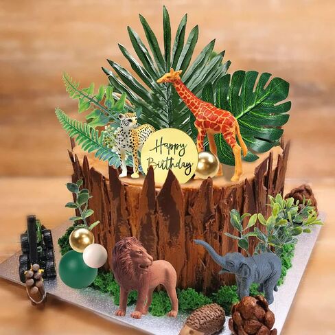 27 PCS Jungle Animal Cake Toppers, Safari Animals Figure Toys Picks Jungle Wild One Animals Cake Decorations for Baby Shower Safari Party Holiday Party (Green) in Saudi Arabia