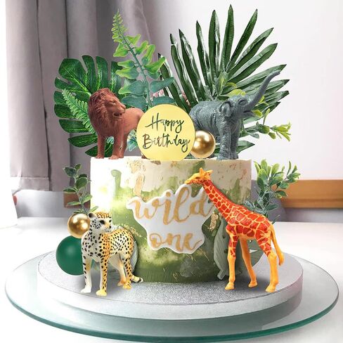 27 PCS Jungle Animal Cake Toppers, Safari Animals Figure Toys Picks Jungle Wild One Animals Cake Decorations for Baby Shower Safari Party Holiday Party (Green) in Saudi Arabia