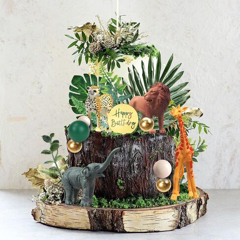 27 PCS Jungle Animal Cake Toppers, Safari Animals Figure Toys Picks Jungle Wild One Animals Cake Decorations for Baby Shower Safari Party Holiday Party (Green) in Saudi Arabia