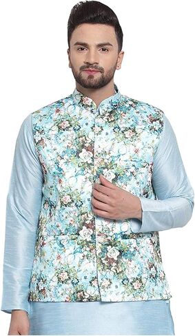 Elina fashion Men's Indian Satin Nehru Jacket || Printed Bandhgala Jodhpuri Sleeve Less ONLY Waistcoat in Saudi Arabia