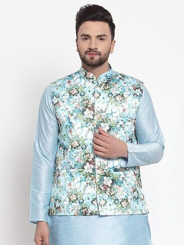 Elina fashion Men's Indian Satin Nehru Jacket || Printed Bandhgala Jodhpuri Sleeve Less ONLY Waistcoat in Saudi Arabia