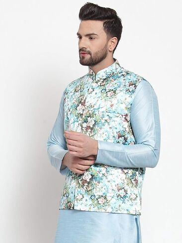 Elina fashion Men's Indian Satin Nehru Jacket || Printed Bandhgala Jodhpuri Sleeve Less ONLY Waistcoat in Saudi Arabia