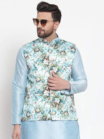Elina fashion Men's Indian Satin Nehru Jacket || Printed Bandhgala Jodhpuri Sleeve Less ONLY Waistcoat in Saudi Arabia