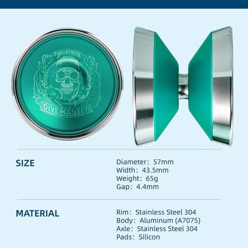 Yozean Yoyo Divemaster 7075 Aluminum Alloy Unresponsive 304 Stainless Steel Professional Competition (1A,3A,5A) Toys, Green in Saudi Arabia