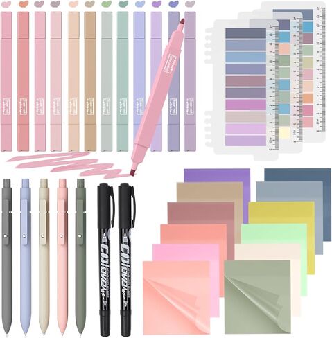 Nicpro 62 PCS Book Annotation Kit with Case, Aesthetic Highlighters and Pens Set, Quick Dry Markers with 1200PCS Transparent Sticky Notes and Index Tabs for Bible Study Office School Annotating Books in Saudi Arabia
