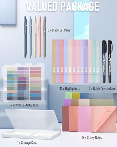 Nicpro 62 PCS Book Annotation Kit with Case, Aesthetic Highlighters and Pens Set, Quick Dry Markers with 1200PCS Transparent Sticky Notes and Index Tabs for Bible Study Office School Annotating Books in Saudi Arabia