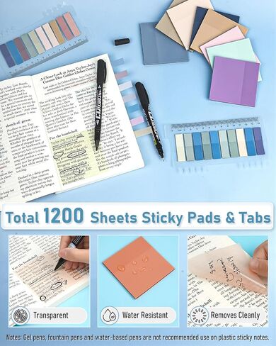 Nicpro 62 PCS Book Annotation Kit with Case, Aesthetic Highlighters and Pens Set, Quick Dry Markers with 1200PCS Transparent Sticky Notes and Index Tabs for Bible Study Office School Annotating Books in Saudi Arabia