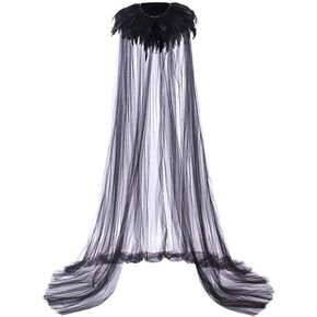 Halloween Costume Feather Collar Tulle Cape Cloak Mesh Evil Queen Cloak Shawl Steampunk Witch Cape Stage Performance Cosplay Black