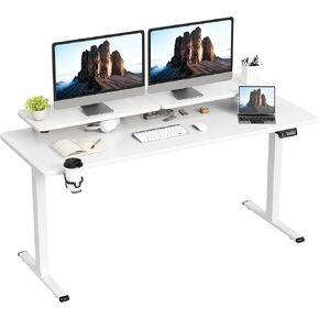 JUMMICO Electric Standing Desk, Adjustable Height Desk 55 x 24 Inch with Monitor Stand (White)