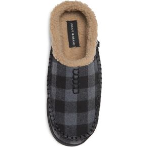 Lucky Brand Boys Buffalo Plaid Memory Foam Clog Slippers, Non Slip Rubber Sole House Shoes, Kids Cozy Fluffy Bedroom Clogs