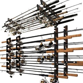 Rush Creek Creations 8-Rod Fishing Pole Wall Rack Twin Pack, Ceiling Mount for Fishing Poles, Fishing Rod Storage Rack, Black