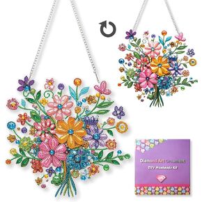 SOURMO Hanging Diamond Art Ornament Kit Colorful Flowers, DIY Double Sided Acrylic Diamonds Painting Pendant Board Kit for Adults