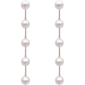 Gold Plated Pearl Dangle Earrings for Women Teen Girls 925 Sterling Silver Post Hypoallergenic Elegant White Shell Simulated Pearl Chain Lightweight Drop Stud Earrings for Her Wife Mom Sister Daughter Friend Jewelry Gifts