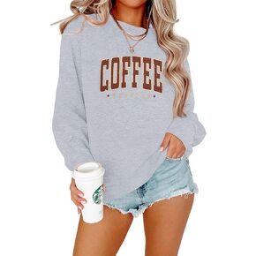 LOTUCY Coffee Sweatshirt for Women Coffee Weather Crewneck Sweatshirt Casual Autumn Fall Long Sleeve Shirt