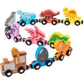 Dinosaur Toy Set,Magnetic Wooden Dinosaur Train Set for Toddlers Age 3 4 5,Montessori Learning Educational Toys Dinosaur Themed Party Birthday Gifts for Boys Girls 3-5 Yrs